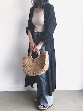 「アイテム（シャツワンピース、ブラック系）」を使った、tamaruさん（レディース・155cm）の夏コーディネート
