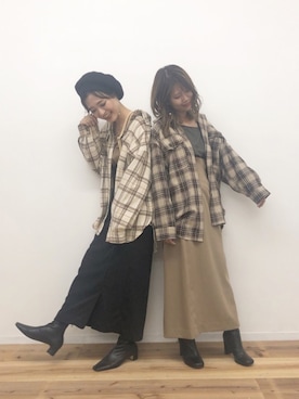 「Aunt Marie's（アントマリーズ）のチェックCPOビッグシャツ / AUNT MARIE'S × WEARISTA YUKI（シャツ/ブラウス）」を使った、tamaruさん（レディース・155cm）の秋コーディネート