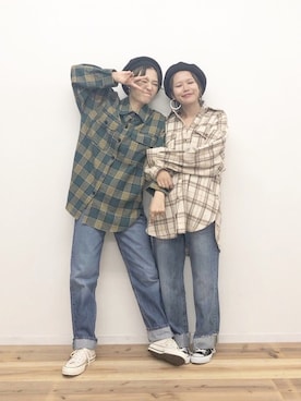「Aunt Marie's（アントマリーズ）のチェックCPOビッグシャツ / AUNT MARIE'S × WEARISTA YUKI（シャツ/ブラウス）」を使った、tamaruさん（レディース・155cm）の秋コーディネート