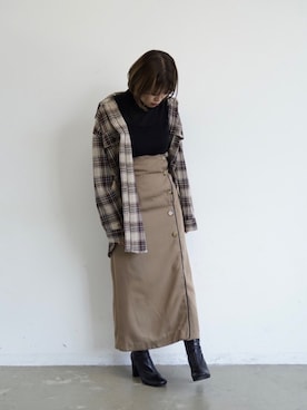 「Aunt Marie's（アントマリーズ）のチェックCPOビッグシャツ / AUNT MARIE'S × WEARISTA YUKI（シャツ/ブラウス）」を使った、tamaruさん（レディース・155cm）の秋コーディネート