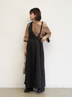 「アイテム（トップス、ブラウン系）」を使った、tamaruさん（レディース・155cm）の秋コーディネート