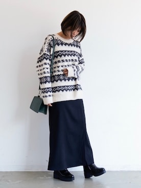 「Libra Cue（リブラ キュー）のアイテム（ニット/セーター）」を使った、tamaruさん（レディース・155cm）の冬コーディネート
