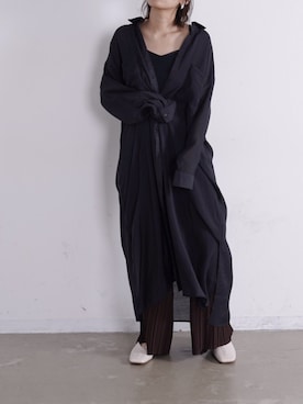 「シアーシャツワンピース」｜「アイテム（パンツ）」を使った、tamaruさん（レディース・155cm）の冬コーディネート