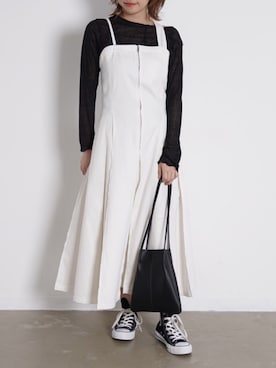 「アイテム（ジャンパースカート）」を使った、tamaruさん（レディース・155cm）の春コーディネート