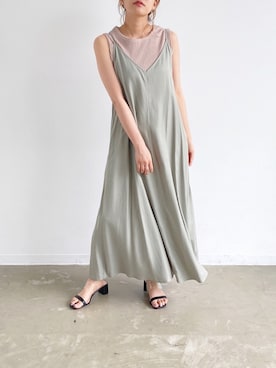 「アイテム（ワンピース/ドレス、グリーン系）」を使った、tamaruさん（レディース・155cm）の夏コーディネート