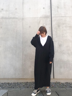 「スウェットワンピース」｜「アイテム（Tシャツ/カットソー）」を使った、tamaruさん（レディース・155cm）の冬コーディネート