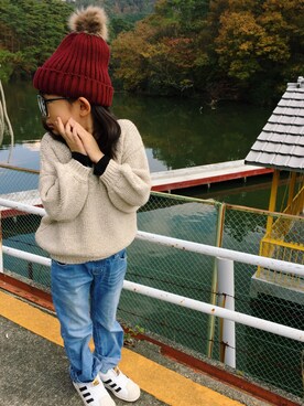「家族旅行」｜「アイテム（帽子）」を使った、𓇼yuchico𓇼さん（キッズ・110cm）の秋コーディネート