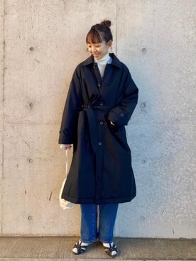 「でにむ」｜「アイテム（ステンカラーコート）」を使った、coen ゆいさん（レディース・160cm）の冬コーディネート