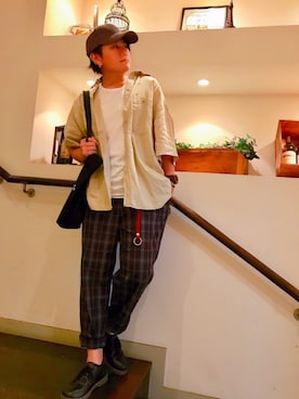 「Yohji Yamamoto（ヨウジヤマモト）のアイテム（トートバッグ）」を使った、chi-さん（メンズ・168cm）の秋コーディネート