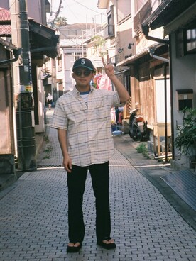 「STUDIOUS（ステュディオス）のアイテム（サンダル）」を使った、Rickyさん（メンズ・165cm）の春コーディネート