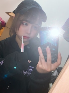 「Qoo10のアイテム（パーカー、ブラック系）」を使った、ゆあさん（レディース・151cm）の冬コーディネート