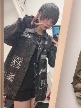「DISTURBIAのアイテム（デニムジャケット、グレー系）」を使った、ゆあさん（レディース・151cm）の冬コーディネート