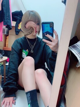 「SPINNS（スピンズ）のアイテム（トップス、ブラック系）」を使った、ゆあさん（レディース・151cm）の春コーディネート