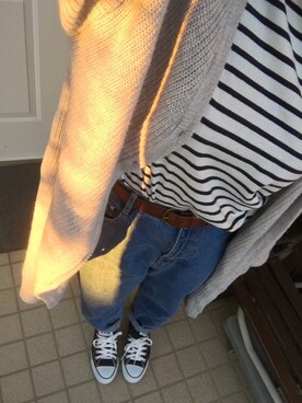 「studio CLIP（スタディオクリップ）のアイテム（カーディガン/ボレロ、グレー系）」を使った、まるこ○*さん（レディース・151cm）の冬コーディネート