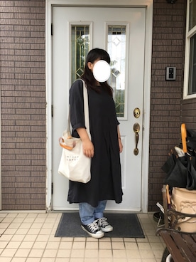 「HEART MARKET（ハートマーケット）のアイテム（ワンピース、ブラック系）」を使った、まるこ○*さん（レディース・151cm）の夏コーディネート