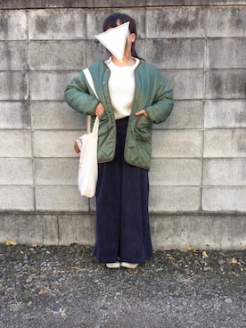 「B:MING by BEAMS（ビーミングバイビームス）のALPHA INDUSTRIES×ビーミング by ビームス / 別注 リバーシブル ボアライナー キルトジャケット17AW（ミリタリージャケット、グリーン系）」を使った、まるこ○*さん（レディース・151cm）の冬コーディネート