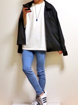 「BASQUE magenta（バスクマゼンタ）の【BASQUE -enthusiastic design-】スーパーオーバーサイズドロップショルダーハーフスリーブBIGカットソー（Tシャツ/カットソー）」を使った、あお。さん（メンズ・175cm）の夏コーディネート