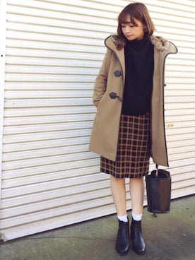 「Yves Saint Laurent（イヴサンローラン）のアイテム（スカート）」を使った、𝙔𝙐𝙆𝙄さん（レディース・161cm）の冬コーディネート