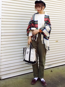「TWEED MILL（ツイードミル）のアイテム」を使った、𝙔𝙐𝙆𝙄さん（レディース・161cm）の冬コーディネート