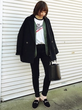 「Alpha Industries（アルファインダストリーズ）のアイテム」を使った、𝙔𝙐𝙆𝙄さん（レディース・161cm）の冬コーディネート