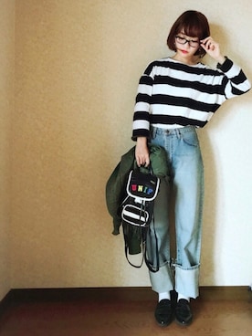 「Alpha Industries（アルファインダストリーズ）のアイテム」を使った、𝙔𝙐𝙆𝙄さん（レディース・161cm）の冬コーディネート