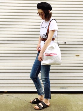 「ハーネスベルト」｜「アイテム（Tシャツ/カットソー）」を使った、𝙔𝙐𝙆𝙄さん（レディース・161cm）の春コーディネート