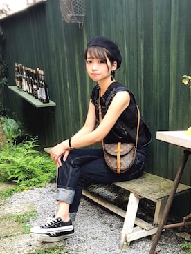 「Chico（チコ）のアイテム（サロペット/オーバーオール）」を使った、𝙔𝙐𝙆𝙄さん（レディース・161cm）の夏コーディネート