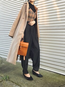 「ECLIN（エクラン）のアイテム（ステンカラーコート）」を使った、𝙔𝙐𝙆𝙄さん（レディース・161cm）の冬コーディネート