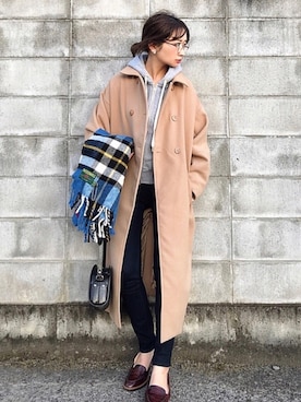 「ECLIN（エクラン）のアイテム（ステンカラーコート）」を使った、𝙔𝙐𝙆𝙄さん（レディース・161cm）の冬コーディネート