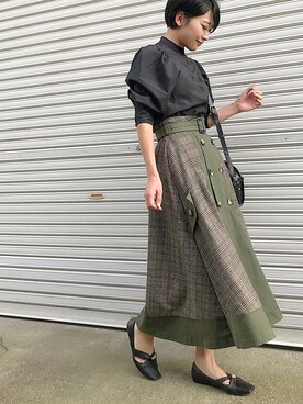 𝙔𝙐𝙆𝙄さんの「CHECK TRENCH SKIRT」を使ったコーディネート