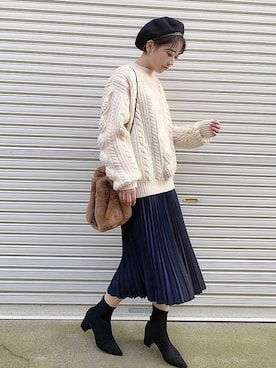 「DHOLIC（ディーホリック）のアイテム（ブーツ）」を使った、𝙔𝙐𝙆𝙄さん（レディース・162cm）の冬コーディネート