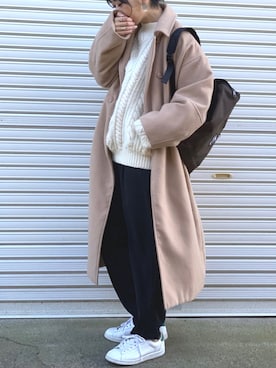 「ECLIN（エクラン）のアイテム（ステンカラーコート）」を使った、𝙔𝙐𝙆𝙄さん（レディース・162cm）の冬コーディネート