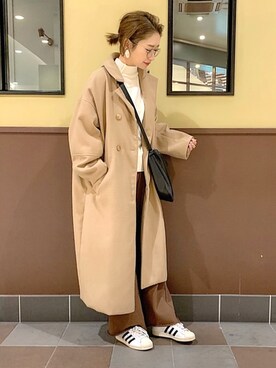 「ECLIN（エクラン）のアイテム（ステンカラーコート）」を使った、𝙔𝙐𝙆𝙄さん（レディース・162cm）の冬コーディネート
