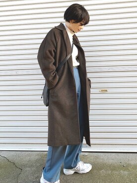 「Libra Cue（リブラ キュー）のアイテム（ステンカラーコート）」を使った、𝙔𝙐𝙆𝙄さん（レディース・162cm）の冬コーディネート