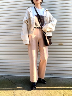 「Ameri（アメリ）のアイテム（Tシャツ/カットソー）」を使った、𝙔𝙐𝙆𝙄さん（レディース・162cm）の春コーディネート