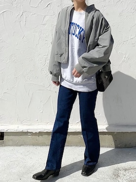 「one after another NICE CLAUP（ワンアフターアナザーナイスクラップ）のアイテム（デニムパンツ）」を使った、𝙔𝙐𝙆𝙄さん（レディース・162cm）の春コーディネート