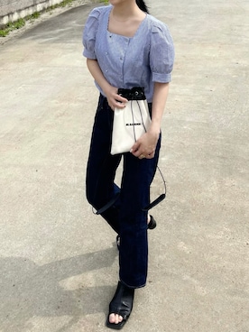 「JIL SANDER（ジルサンダー）の＜JIL SANDER+（ジル サンダー プラス）＞DRST ロゴ ポーチ ■■■（ショルダーバッグ）」を使った、𝙔𝙐𝙆𝙄さん（レディース・162cm）の春コーディネート