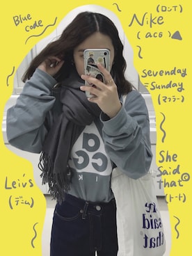 「SEVENDAYS=SUNDAY（セブンデイズサンデイ）のアイテム（マフラー）」を使った、Nagisaさん（レディース・159cm）の冬コーディネート
