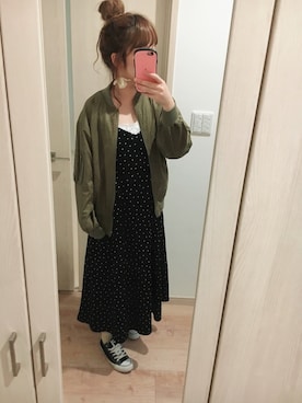 「キャミワンピ」｜「アイテム（MA-1）」を使った、あいちゃんさん（レディース・163cm）の秋コーディネート