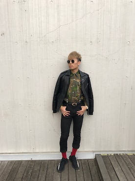 「PARADOX（パラドックス）のアイテム（レッグウェア）」を使った、Garrettさん（メンズ・174cm）の春コーディネート