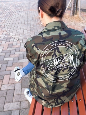 「STUSSY（ステューシー）のアイテム（ナイロンジャケット）」を使った、KOKOさん（レディース・158cm）の春コーディネート