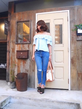 「MERCURYDUO（マーキュリーデュオ）のアイテム（デニムパンツ）」を使った、なっちゃん♡さん（レディース・158cm）の春コーディネート