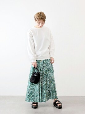 「プリントスカート」｜Fujiwara Shokoさん（レディース・162cm）の冬コーディネート