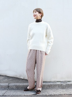 「ハイネックトップス」｜Fujiwara Shokoさん（レディース・162cm）の冬コーディネート