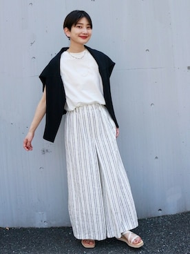 「キュロットパンツ」｜「アイテム（その他）」を使った、Fujiwara Shokoさん（レディース・162cm）の夏コーディネート