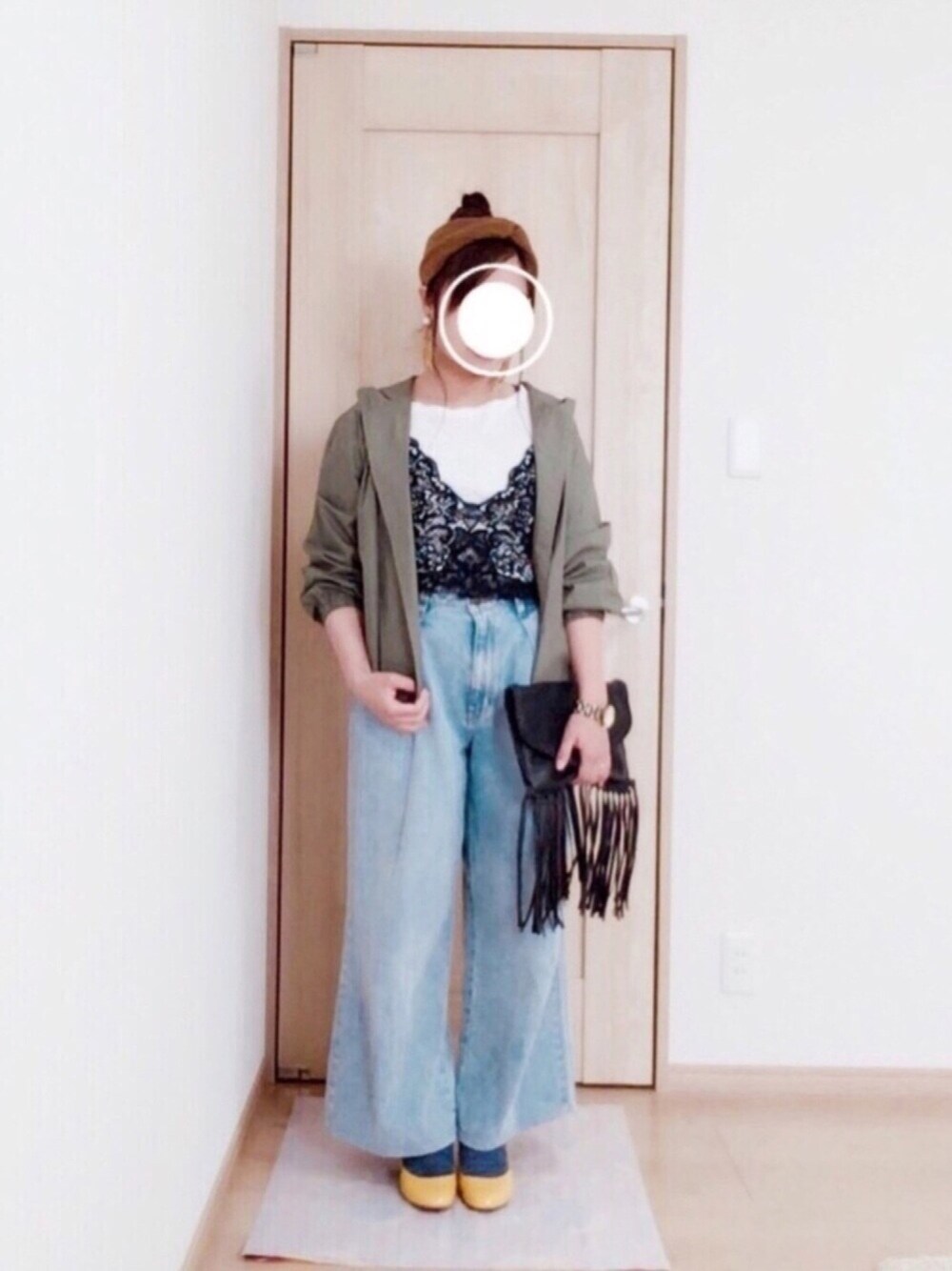 「大人カジュアル、春コーデ、GU、バギーパンツ、キャミソール、チビーズ✳︎、ワイドパンツ、ターバン」｜「GUのアイテム（デニムパンツ、ブルー系）」を使った、harumioさん（レディース・151cm）の春コーディネートの1枚目の写真
