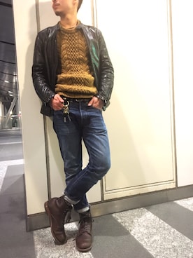 「Levis」｜「アイテム（ライダースジャケット）」を使った、taikingさん（メンズ・173cm）の冬コーディネート