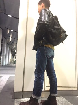 「Levis」｜「アイテム（ライダースジャケット）」を使った、taikingさん（メンズ・173cm）の冬コーディネート