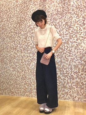 「オリエンタルトラフィック」｜「アイテム（ハンチング/ベレー帽）」を使った、なつみさん（レディース・164cm）の夏コーディネート