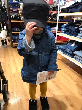 「※ALPHA（アルファ）のアイテム（キャップ）」を使った、にょんさん（キッズ・80cm）の冬コーディネート